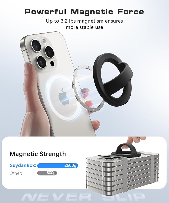 Magnetic Phone Grip, Removable Loop Grip with Soft Finger Strap, Silicone Phone Ring Holder for Back of Phone for iPhone 16/15/14/13/12 Pro Max/Plus, Black