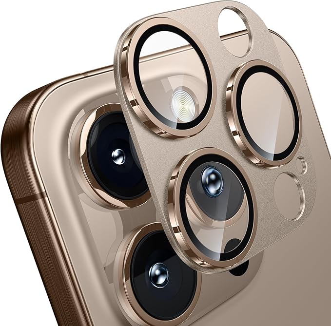 WSKEN for iPhone 16 Pro/iPhone 16 Pro Max Camera Lens Protector, [Military Grade Shatterproof] [Strong Adsorption] Metal Aluminum Alloy Tempered Glass Camera Screen Protector, Desert Titanium