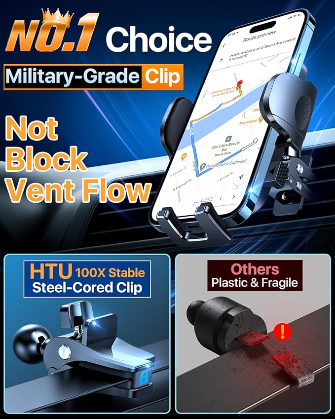HTU 2025 Best Car Phone Holder 【Ultimate 5-in-1 & Upgraded 100+LBS Strongest Suction】【True Military-Grade & Safety Cert】 360° Windshield Dashboard Vent Mount Stand for iPhone Android & Truck, Green