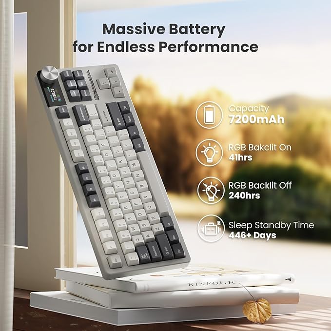 RK ROYAL KLUDGE S85 Wireless Mechanical Keyboard, TKL Keyboard with Display & Ratchet Knob, Triple-Mode Bluetooth/2.4GHz/USB-C, Custom Linear Silent Switches, 7200mAh Battery, Hot Swappable, 85 Keys