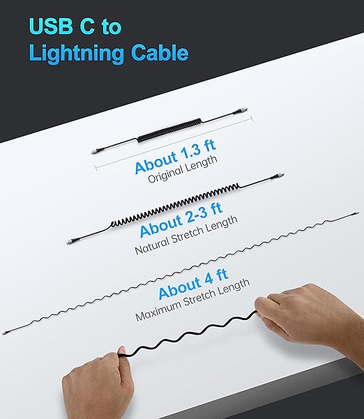 USB Type C to Lightning Cable 3FT 2Pack, Coiled iPhone Charger Fast Charging for Car [Apple MFi Certified] Short USBC iPhone Cord Compatible with iPhone14/13/12/11 Pro Max/XS MAX/8/Plus/iPad/CarPlay