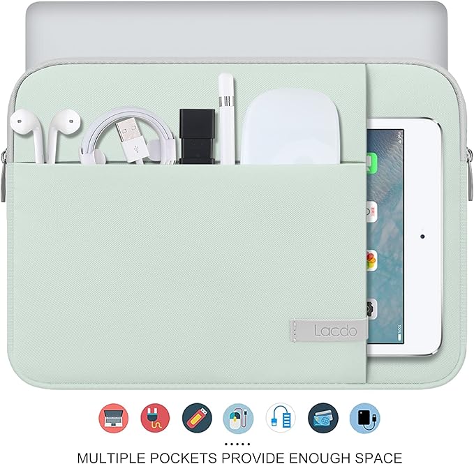 Lacdo 14 Inch Laptop Sleeve Case Computer Bag for HP Lenovo Dell ASUS Acer Chromebook 14 / HP Stream 14 / Dell Inspiron 14 / Lenovo IdeaPad 14 / Acer Spin 3 / ASUS ZenBook 14, Water-Resistant, Green