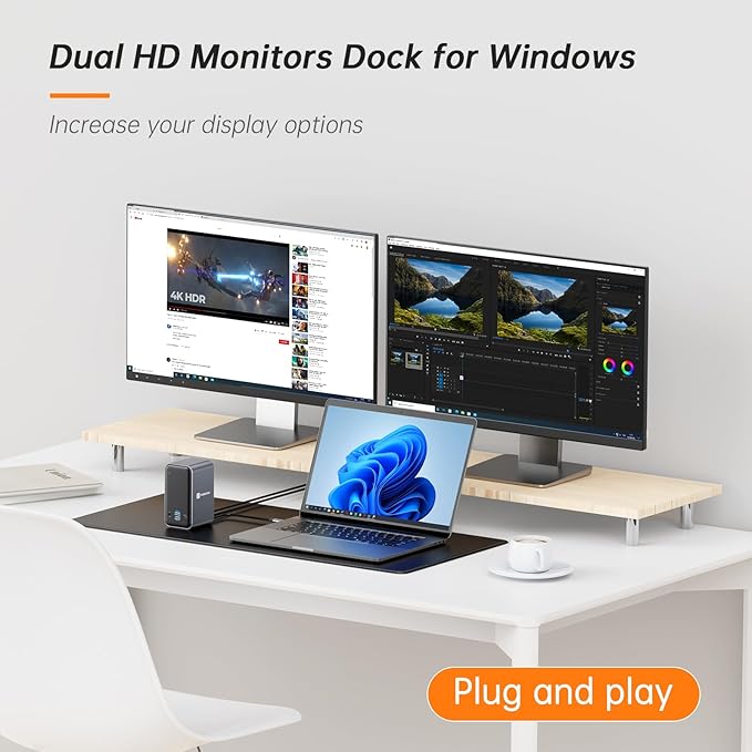 TobenONE USB C Laptop Docking Station Dual Monitor, 15-in-1 USB C Dock with Dual HDMI, 65W Power Supply, VGA, 4xUSB 3.0, 2xUSB 2.0, SD/TF, Ethernet and Audio/Mic for Lenovo, HP, Dell, Surface