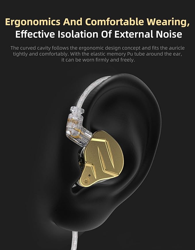 KZ ZSN PRO X in Ear Monitor Headphones Gaming Earbuds, High Fidelity Wired Earbuds, Hybrid Dual Driver IEMS Earphones with 1BA 1DD Detachable Tangle-Free Cable for Computer Tablet (Gold, with Mic)