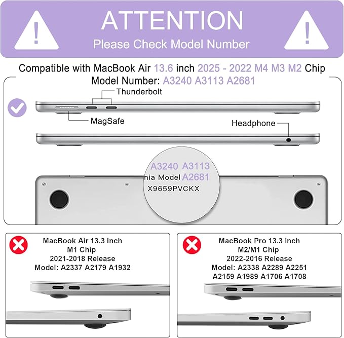 B BELK Compatible with MacBook Air 13 inch Case 2025 2024 2023 2022 M4 M3 M2 A3240 A3113 A2681, Plastic Hard Shell +Keyboard Cover +Screen Protector for MacBook Air 13.6 inch Case, Shiny Purple Pearl