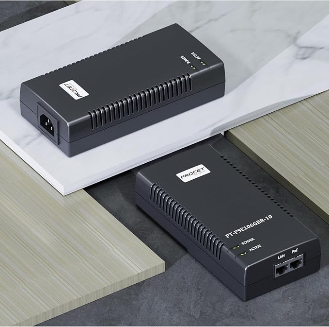 PROCET Gigabit PoE Iniector 90W PoE++ Power Injector with 6KV Surge Protector, IEEE802.3af/at Compliant for PTZ Camera, PoS System, Kiosk, Wireless AP, IP Cameras, PT-PSE106GBR-L