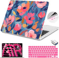 Teryeefi Compatible with M3 M4 M2 MacBook Air 15 inch Case 2025 2024 2023 Release A3241 A3114 A2941, Hard Shell Cover & Keyboard Cover & Screen Protector & OTG Adapter - W-Abstract Pink Flower