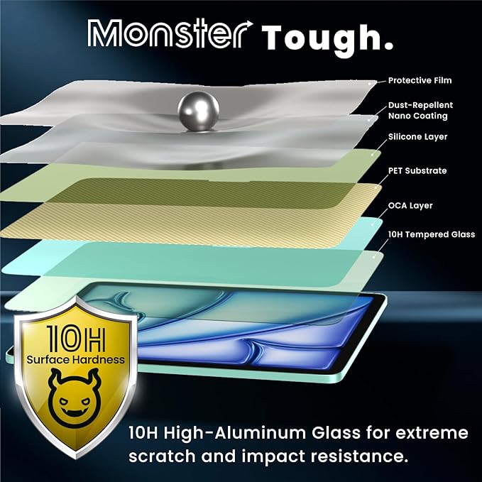 BELLEMOND Tempered Glass Screen Protector designed for iPad Air 13” (M3, 2025 / M2, 2024) - Ultra Clear「EZ Guide」Alignment Kit for Flawless Installation, 10H Hardness - Designed in Japan
