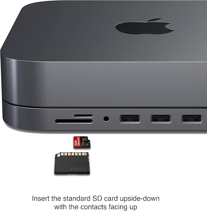 Satechi USB C Hub, Type-C Aluminum Stand & Hub, USB-C Data Port, Micro/SD Card Readers, USB 3.0 & Headphone Jack Port, for Mac mini M2/M1 (Not Compatible with M4) - Space Gray