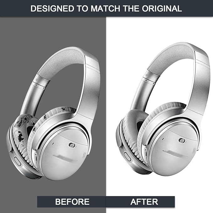 Ear Pads for Bose Quiet Comfort 35 Soft Protein Leather Replacement Earpads Ear Cushions Ear Pad for Bose QC 45/35 / 25/15 QC2 / Ae2 / Ae2i / Ae2W / Sound Link/Sound True (QC35-Gray&Gray)