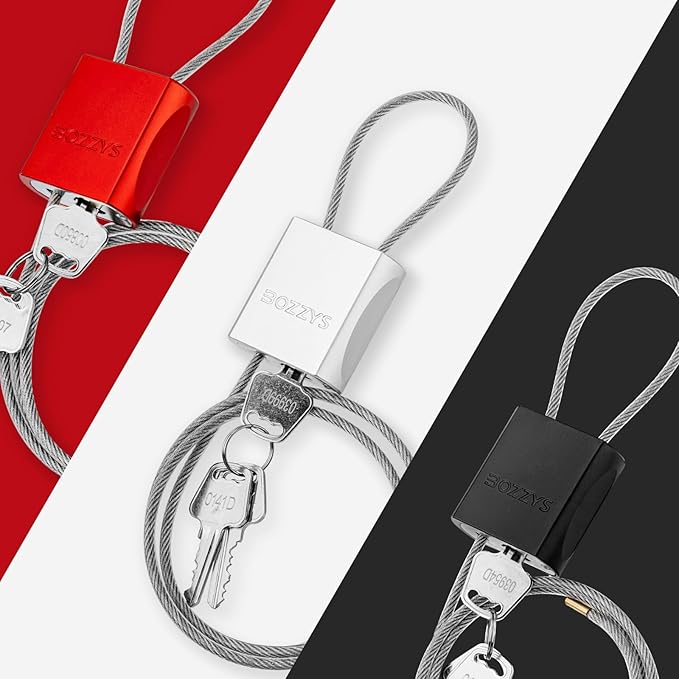 Cable Lock with 3 Keys | L 6.56ft(2m),D 1/6in(4mm) Adjustable Steel Cable Padlock | Aluminum Locks for Bikes, Gate, Lockers & Outdoor Gear | Weatherproof & Red