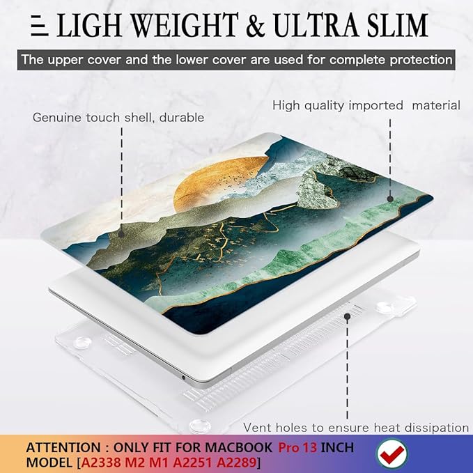 CISSOOK Compatible with MacBook Pro 13 inch 2025-2020 Model A2338 A2251 A2289 with Touch Bar, Sunshine and Mountain Scenery Cover for MacBook Pro 13 M2 M1 with Keyboard Cover