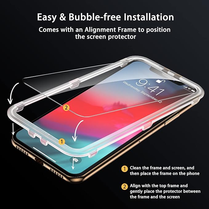 UNBREAKcable Screen Protector for iPhone X/XS/ 11 Pro, Double Shatterproof Tempered Glass [Easy Installation Frame] [99.99% HD Clear] [9H Hardness] for iPhone 5.8 inch - 2 Pack