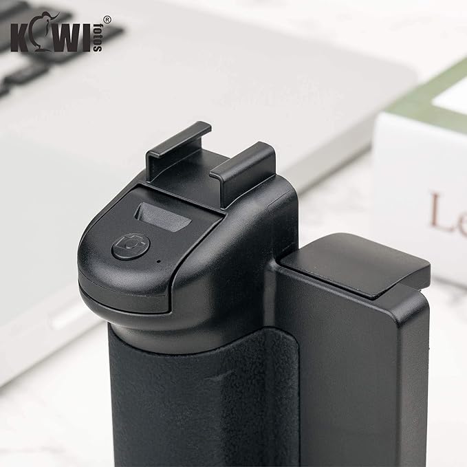 KIWIFOTOS Phone Camera Grip Handle Holder Phone Tripod Mount with Detachable Remote Shutter & Cold Shoe Adapter for iPhone 14 15 16 Pro Max Samsung Smartphone Selfie Vlog Video Shooting, Black