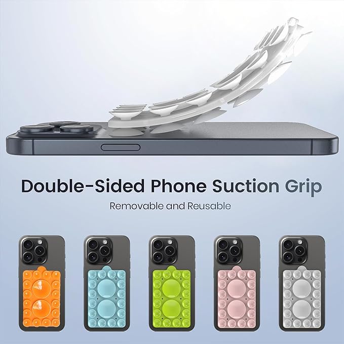 ZYCCER Double Sided Silicone Suction Phone Holder Mount,Compatible with iPhone and Android Cases Hands-Free Mirror Shower Phone Mount Strong Grip Holder (Transparent, Double Sided 2PCS)