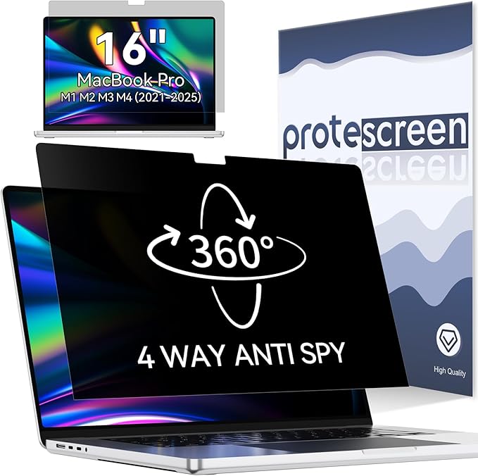 360° Privacy Screen for MacBook Pro 16 Inch (2021-2024, M1, M2, M3, M4), 4 Way Privacy Anti Glare Blue Light Filter Shield Film Anti Spy Laptop Protector for Mac 16.2In Computer