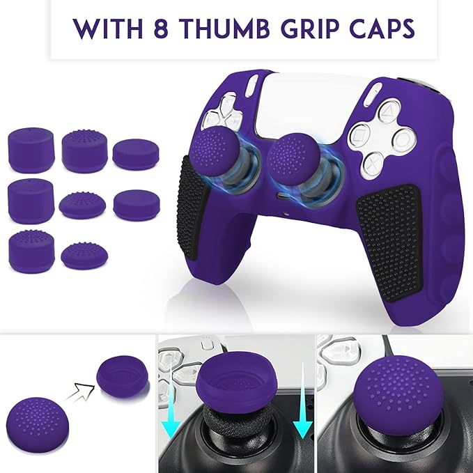 SIKEMAY Anti-Slip PS5 Controller Skin, Soft Thicken Non-Slip Silicone Gel Protective Cover Case for PlayStation 5, 2 Pack with 8 x Thumb Grip Caps