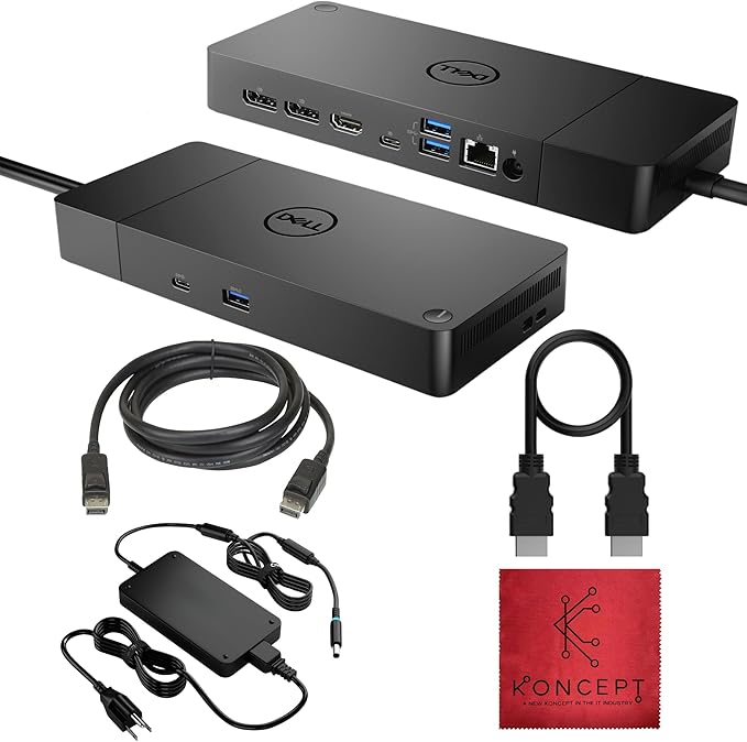 WD19DCS Dell Docking Station USB C - Dual Monitor Docking Station with 240W, HDMI Cable, DisplayPort Cable & Microfiber Cleaning Cloth - Performance Dock Station (Renewed)