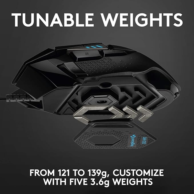 Logitech G502 HERO High Performance Wired Gaming Mouse, HERO 25K Sensor, 25,600 DPI, RGB, Adjustable Weights, 11 Buttons, On-Board Memory, PC/Mac