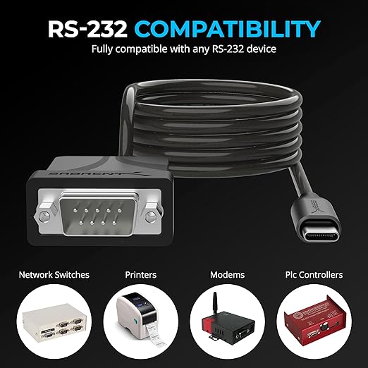 SABRENT USB-C to DB9 Serial RS-232 Adapter Cable 6FT, Prolific PL2303GS Chipset, USB 2.0, 1bps-12Mbps Baud Rate, for POS Terminals, Modems, GPS, Industrial Devices (CB-D9C6)