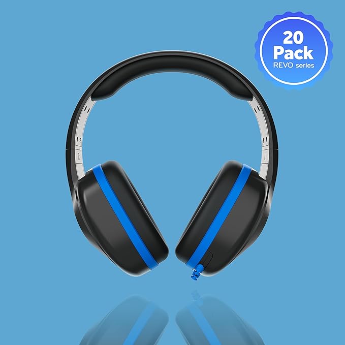 ThinkWrite Technologies REVO TW300, Premium Wired Over-Ear Headphones, Noise Reducing Headphones with 3.5mm Jack, Black - 20 Pack