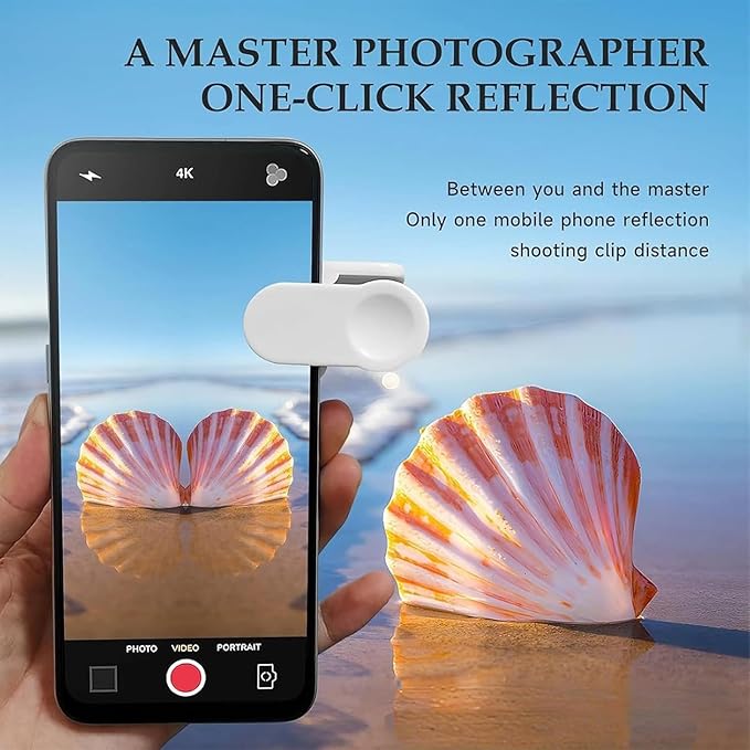 Mirror Effect Lens - Capture Stunning Reflections Instantly, Smartphone Camera Mirror Reflection Clip Kit, Adjustable HD Glass Smartphone Photography Flip Mirror, for Travel Photography (White)