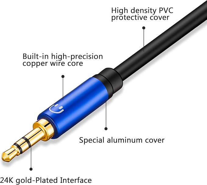 Tan QY Headphone Splitter 1Ft, 3.5mm Female to 2 Dual 3.5mm Male Headphone Mic Audio Y Splitter Cable Smartphone Headset to PC Adapter (1Ft/0.3M, Blue)