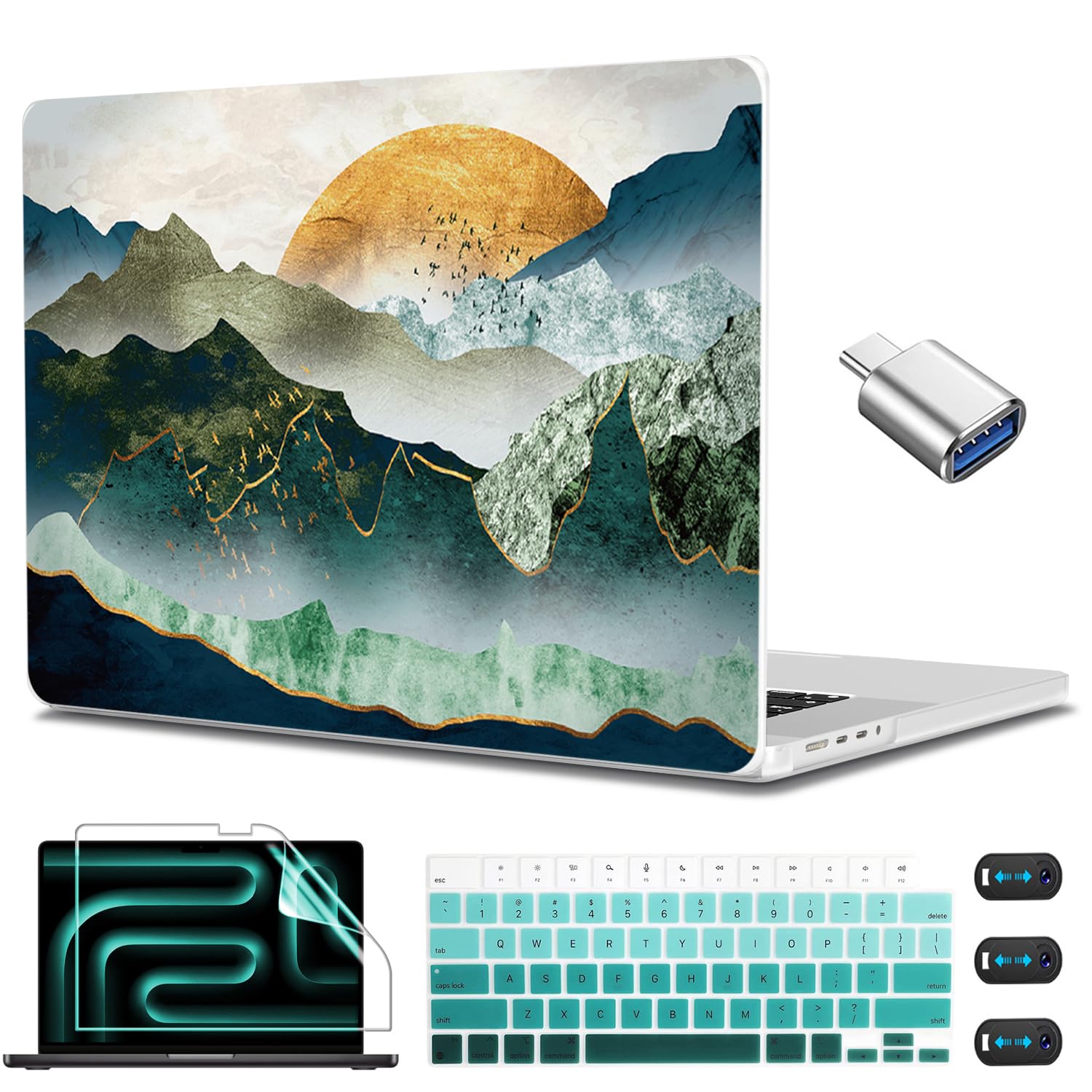 CISSOOK Mountain Case for MacBook Pro 14 inch 2026-2021 Release Model M5 A3434 M4 A3112 A3185 A3401/ M3 A2992 A2918/ M2 A2779 /A2442 M1, Plastic Sunshine Mountain Cover for MacBook Pro 14