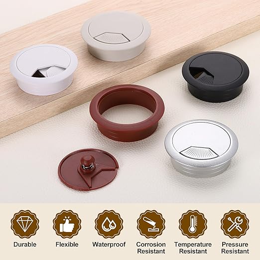 uxcell 8 Pcs 60mm (2.36 Inch) Desk Grommet, Plastic Cable Hole Cover, Wire Cord Cable Organizer for Home Office Computer Desk Cabinet, Silver