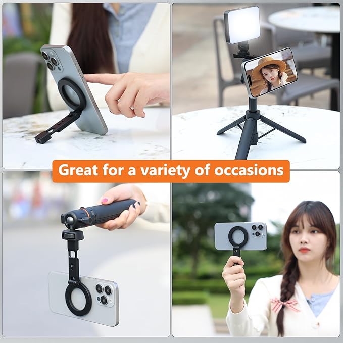 VRIG Magnetic Phone Holder Compatible with Magsafe for iPhone 16 15 14 13 12 Pro Max Plus Series,Aluminum Tripod Mount Adapter with 1/4”-20 & Cold Shoe for Video Recording