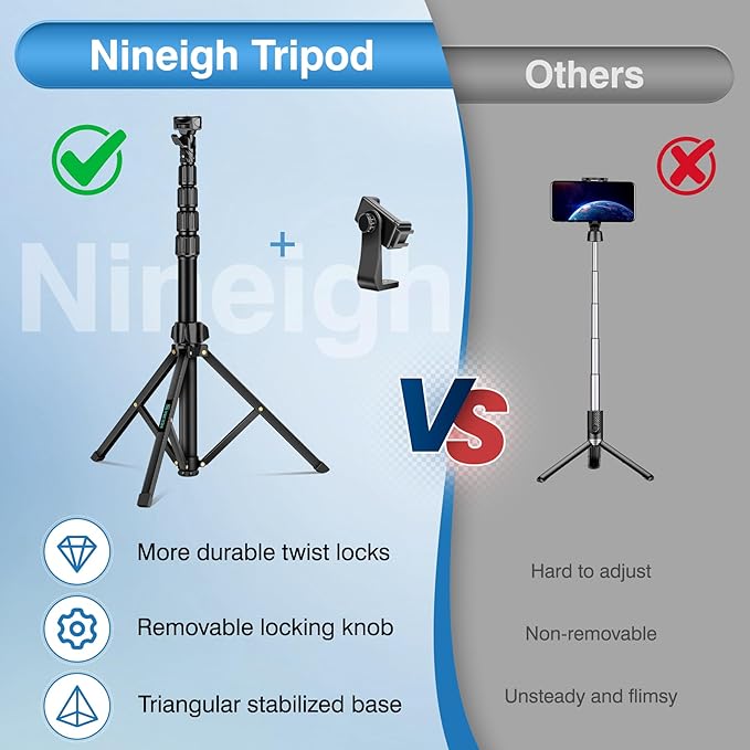 82" Tripod for iPhone,Phone Tripod Compatible with Smartphone/Camera/Gopro,Tall iPhoneTripod with 9.8" Gooseneck and Remote,Cell Phone Tripod Stand for Video Recording Selfies Vlogging