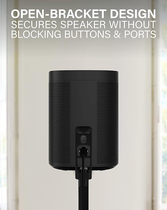 SANUS Adjustable Height Wireless Speaker Stands Designed for Sonos One, One SL, and Play:1 - Tool-Free Adjustment up to 16" and Built-in Cable Management (Black)