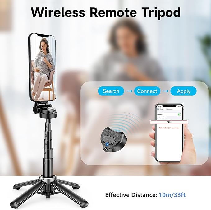 Magnetic Tripod for Phone with Remote Control, 3-in-1 Selfie Stick Handle Grip 360°Rotation Extendable Stand for iPhone Android Phones