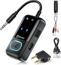 SONRU Bluetooth 5.3 Transmitter Adapter for Airplane 2-in-1 Wireless Bluetooth Audio Transmitter Receiver for 3.5mm Aux Jacks on Flight/TV/Gym Equipment, for up to 2 Wireless Headphones, Cell Phones