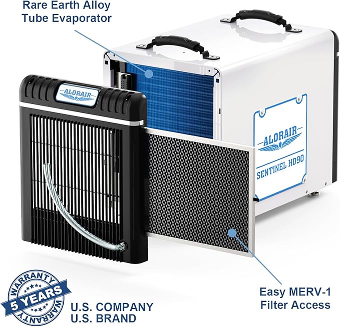 ALORAIR Basement/Crawl Space Dehumidifiers 198 Pint (Saturation), 90 PPD (AHAM), Auto Defrosting System, Commercial Dehumidifier