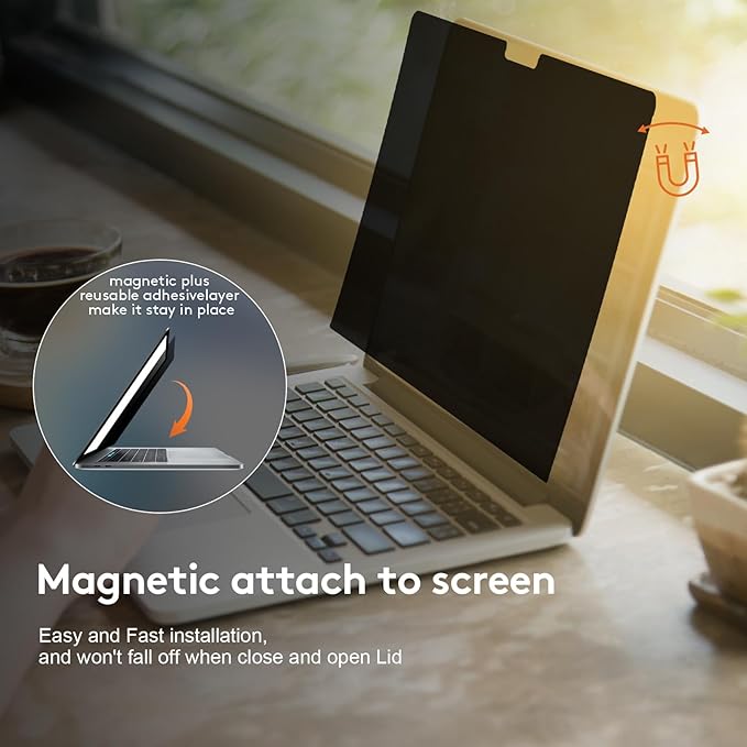 Magnetic Privacy Screen for MacBook Pro 15 inch (2016-2019), Model A1707, A1990, Detachable Screen Protector, Blue Light Blocking, Anti Glare Protector and Privacy Filter Shield