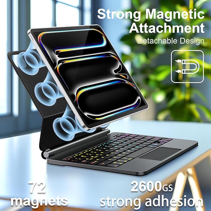 for iPad Pro 13 Inch Case with Keyboard (M4, 2024)，Magic-Style Magnetic – 7 Colors Backlight -Floating Cantilever Stand - Multi-Touch Trackpad Keyboard Case for iPad Pro 13