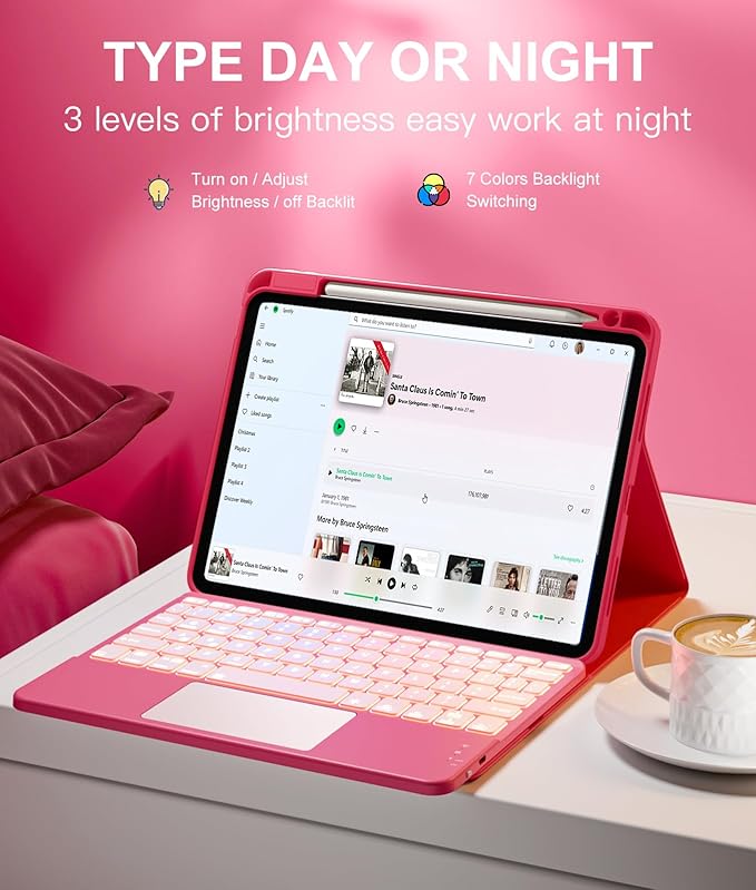 Compatible with iPad Air 11 Inch & Air 5th/ Air 4th Generation Case with Keyboard - Multi-Touch Trackpad, 7-Color Backlit, Detachable Folio Cover for Air 11-inch M3/M2 (2025/2024) (Pink)