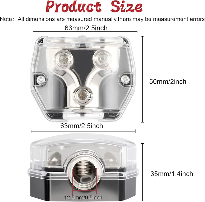 2 Way Power Distribution Block 1x 0 GA in 2X 0 GA Out Circuit Protector Distribution Connecting Blocks for Car Audio Splitter,2Pcs with Installation Kit