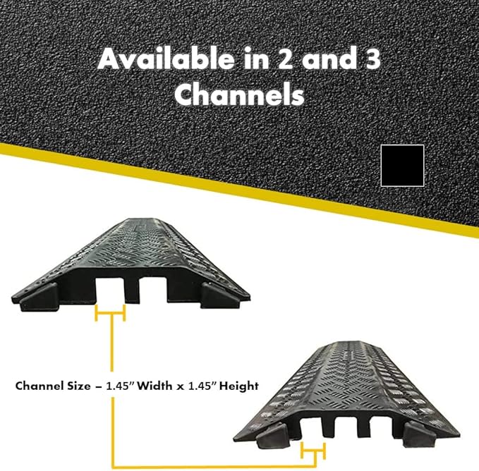 Kable Kontrol Drop Over Floor Cord Cover – 40” Inch Long 2 Channel Cable or Wire Protector – 60 Pcs Bulk Pack - Rubber Ramp for Indoor and Outdoor Use – Black