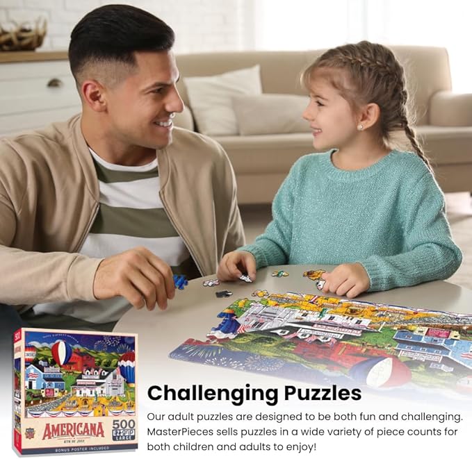 MasterPieces - 500 Piece Jigsaw Puzzle, Large EZ Grip Shapes, Free Wheeling, Fun for Adults, Seniors, Family, Kids, 19.25" x 26.75"