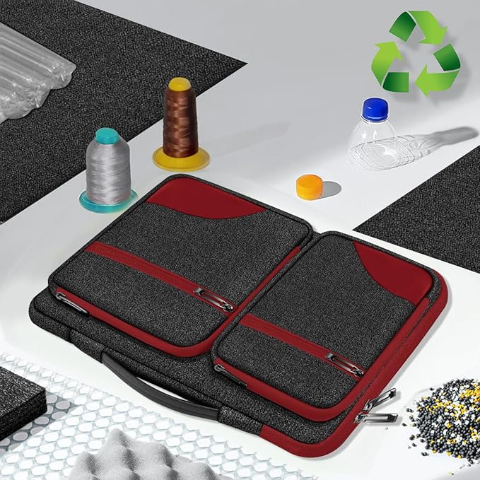 Hseok Laptop Case 15 15.6 16 inch Sleeve with Handle and Hidden Strap,Compatible with MacBook Pro 15.4 16, 360° Protective PC Briefcase with 4 Pockets for Laptop Accessory,Easy to Carrying,Red