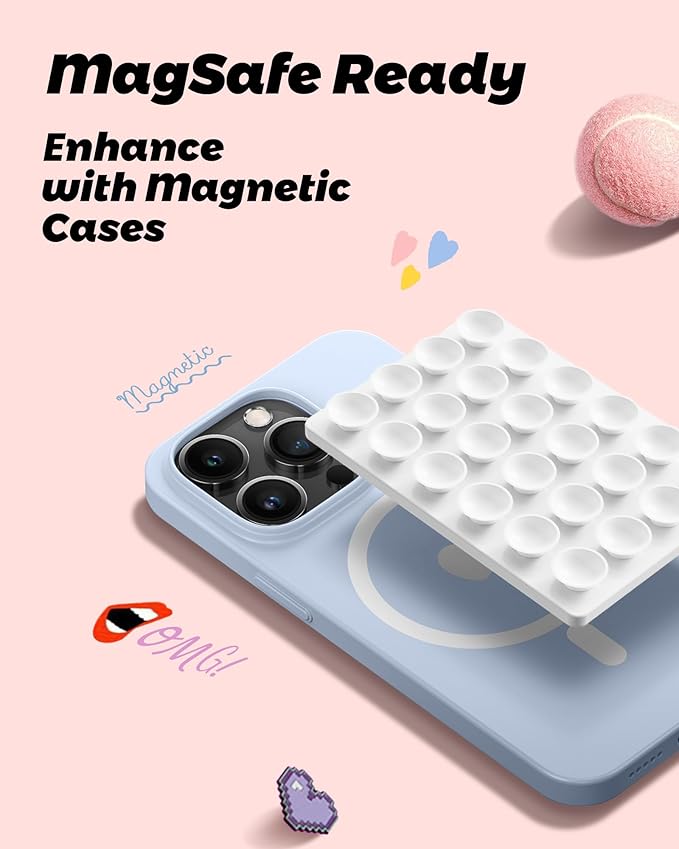 amBand Magnetic Suction Mirror Window Phone Holder, Sticky Grip Double Sided Mount for iPhone, Gym Bathroom Kitchen, Hands-Free for Makeup FaceTime Shower Viewing with MagSafe Accessories, Frost White