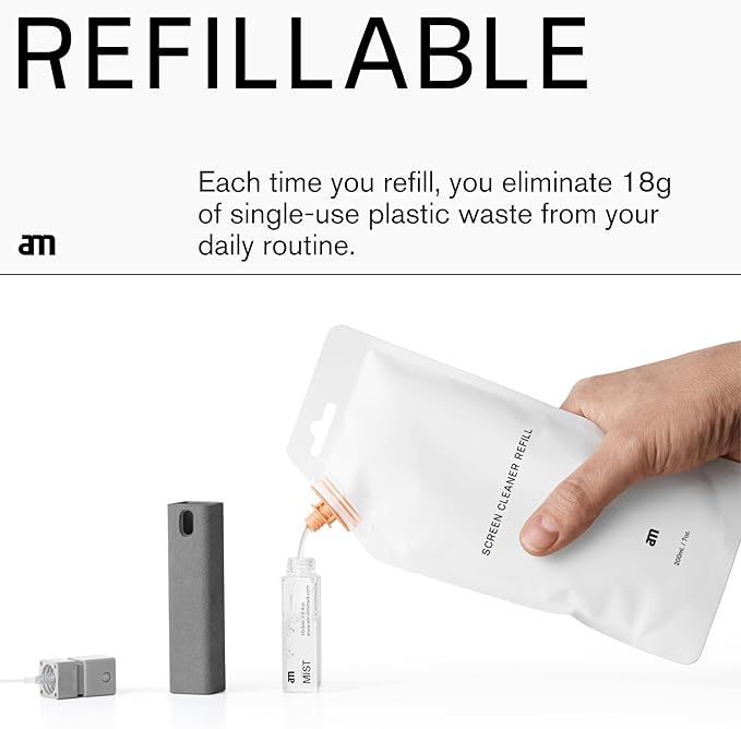 am Screen Cleaner Mist Spray with Microfiber Cloth Around – Alcohol-Free, Streak-Free Screen Cleaning Kit for Smartphones, Tablets, Laptops, Smart TVs & Car Screens, 1 Pack, Green