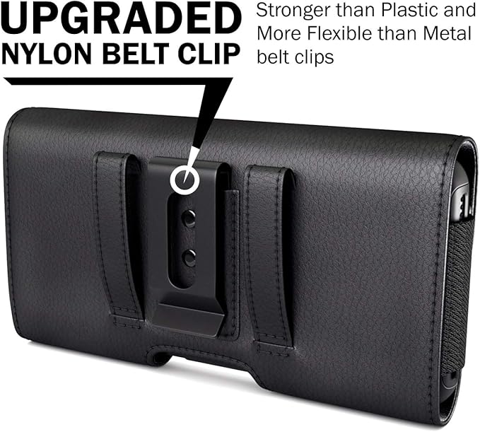 Case for Large iPhone Plus, Pro Max 16 15 14 13 12 11 Xs, Samsung Galaxy S25+ S24+ S23+ S22+ S21+, Cell Phone Belt Holster Clip, ID Card Holder Pouch, Fits Otterbox Case - Black