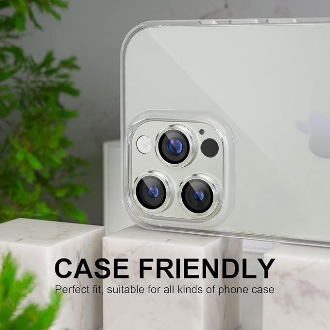 Choiche Compatible for iPhone 16 Pro/iPhone 16 Pro Max Camera Lens Protector, Bling Camera Cover with 9H Tempered Glass Lens Screen Protector Metal Ring Decoration Accessories(Silver)