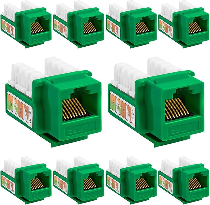 Cmple - 10 Pack Cat5e Keystone Jack Insert Punch Down RJ45 Connectors RJ45 Keystone Jack 90 Degree Female for Wall Plates, Patch Panels, Patch Cables, Ethernet Cables - Green