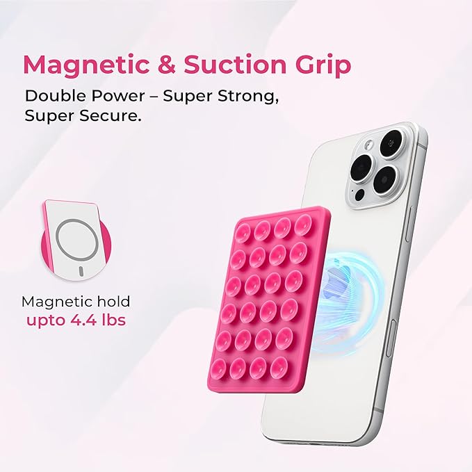 Sucky Upgraded Magnetic Suction Cell Phone Grip for MagSafe Case, Silicone Octo Cup Buddy Holder, Durable Magnet Phone Accessory for iPhone and Android (Blue)