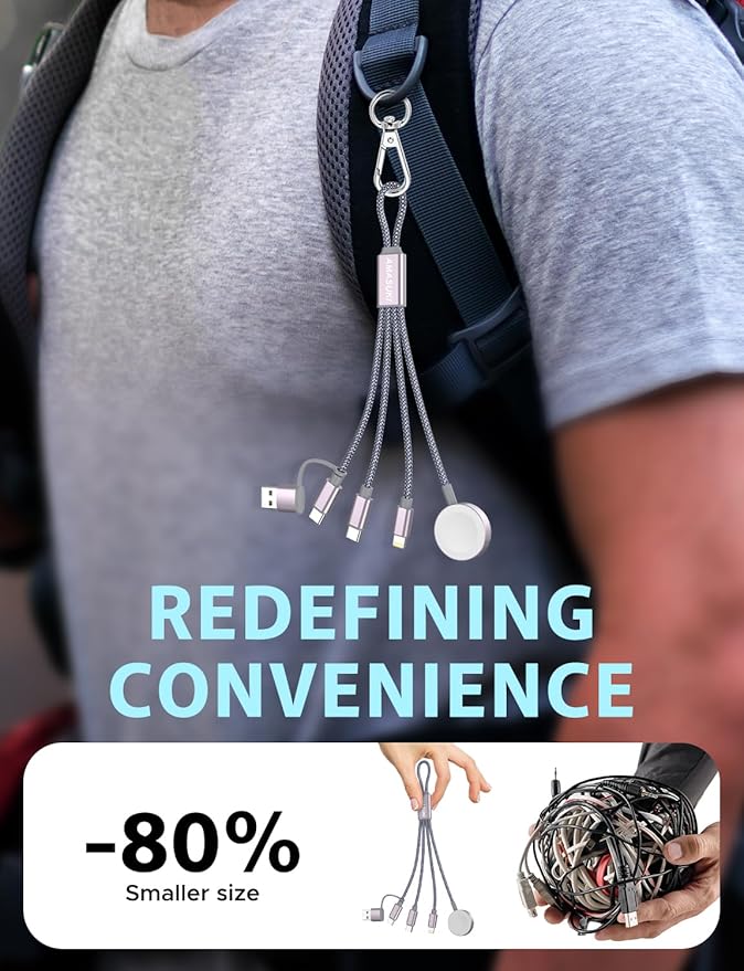 Short 8inch 3 in 2 USB C Cable for Apple Watch Charger iPhone Charger USB C Multi Fast Charging Cable Compatible with iWatch Ultra/SE/10/9/8/7/6/5/4/3/2/1 & iPhone 16/15/14/13/12/11/Galaxy S23