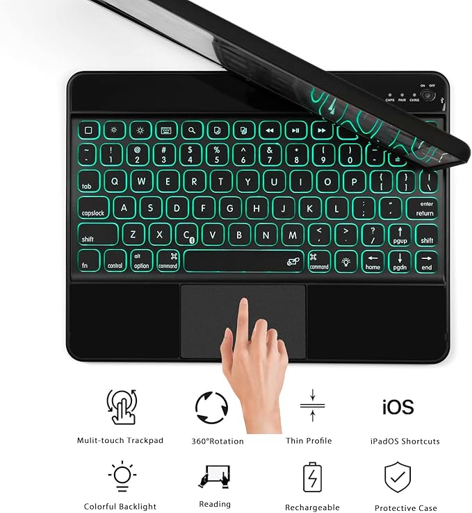 Keyboard case for iPad 9th Generation 10.2 inch 2021/ 8th Gen 2020/7th 2019/iPad air 3rd/iPad pro 10.5 2017, Multi Touchpad 360 Swivel Light Thin Cover Backlight